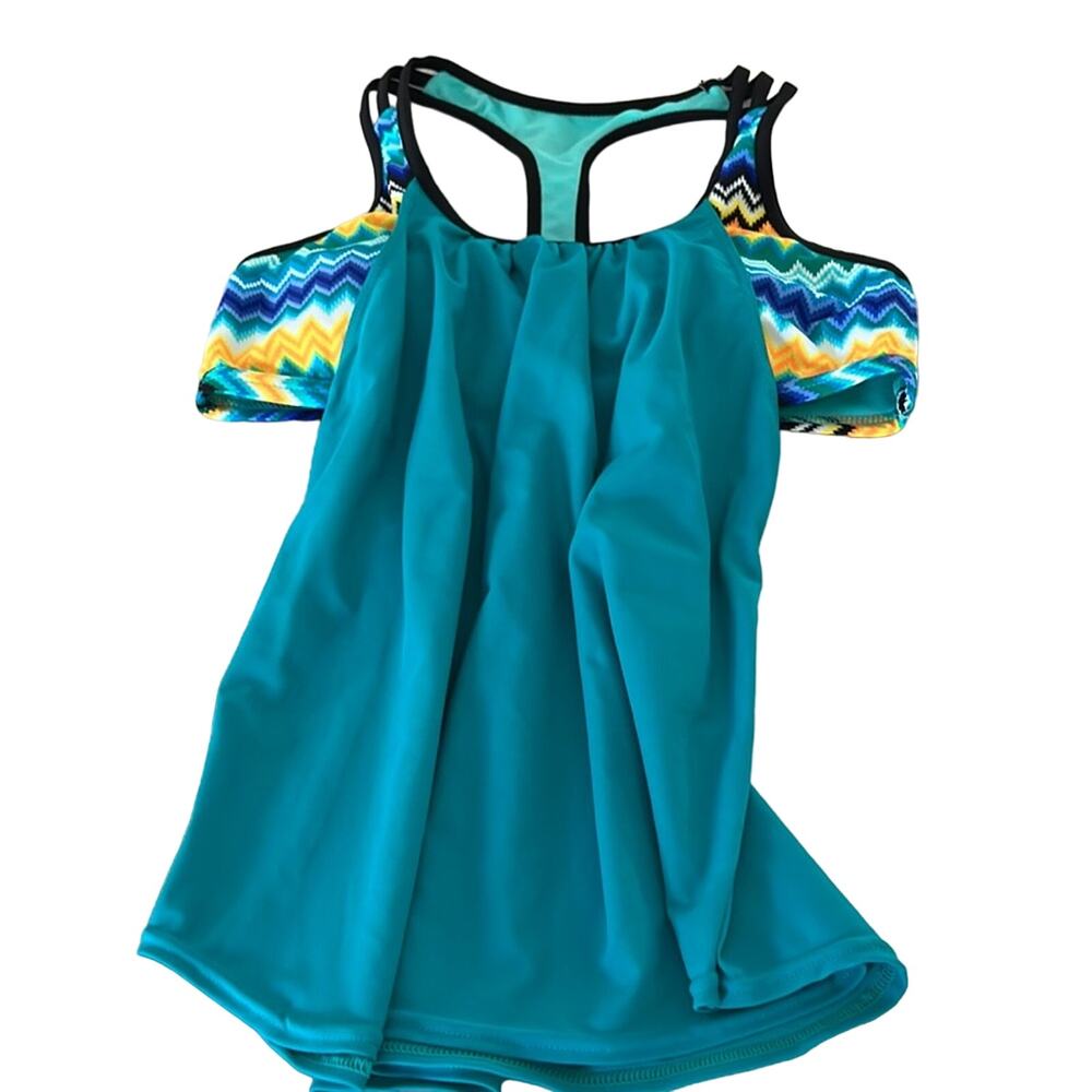 Colorful Racer Back Tankini Top Woman Size Medium - Picture 3 of 10
